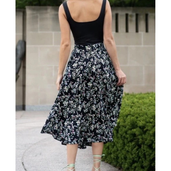 BY‎ EGREIS Martha Floral Midi Skirt Black Multi Color Women's Size M - Picture 2 of 11